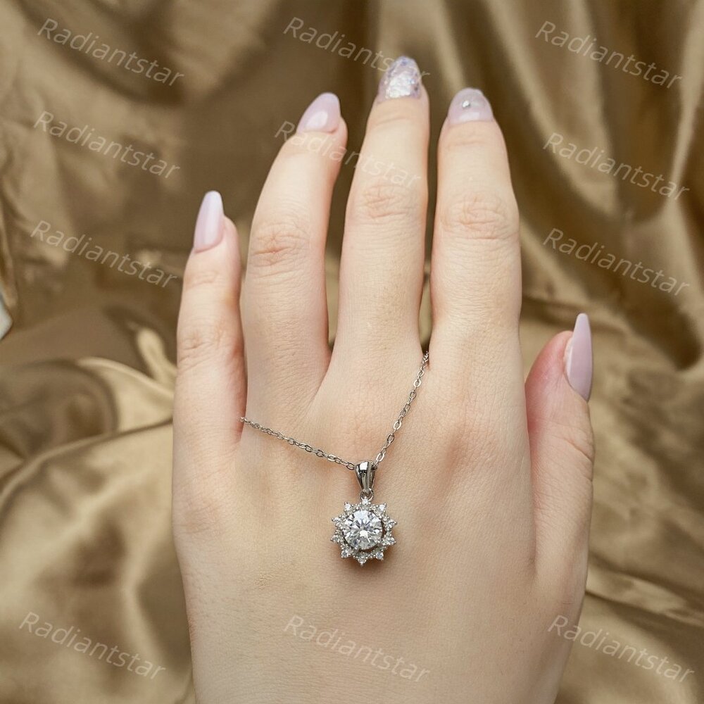 NEW Certified 1ct. t.w. Moissanite Halo Sun Necklace - Picture 3 of 7